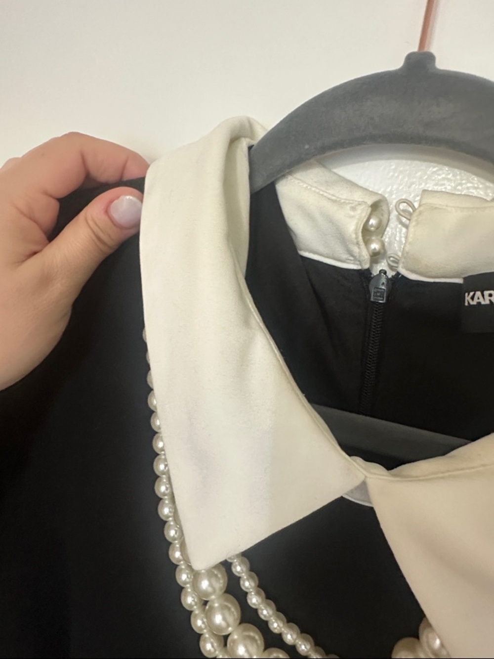 Karl Lagerfeld Black Midi Dress with Cream Collar and Cuff Details - Picture 7 of 8